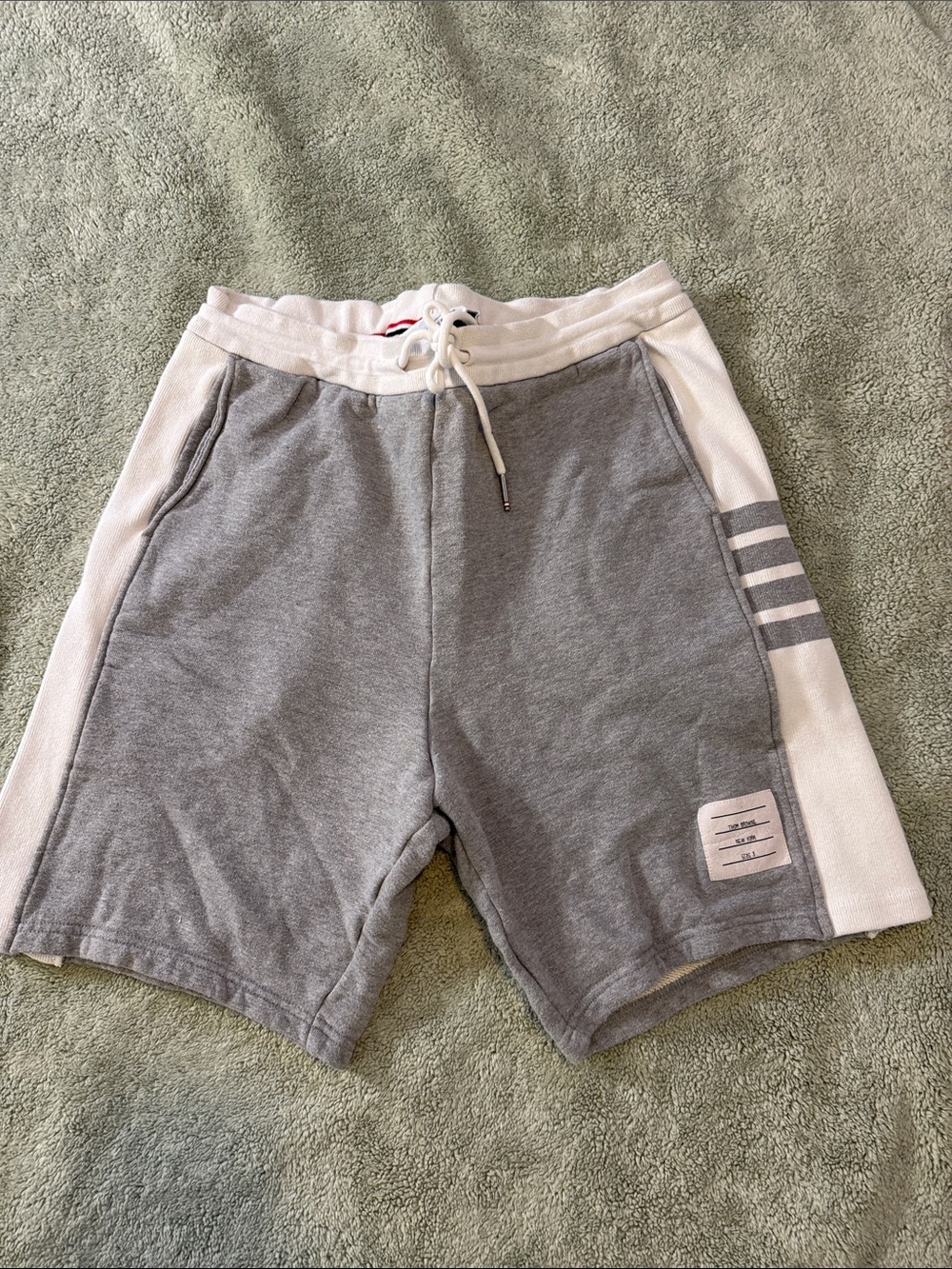 Thom Browne Gray and White Athletic Drawstring Shorts